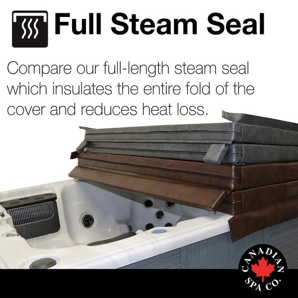 Canadian Spa Company_5”/3” Thick Tapered Spa Covers - Square 78” to 92”_8 locking straps_5” deep skirt_Drainage grommets_6 mil vapour barrier_Full steam seal_ Metal channel_Hot Tubs