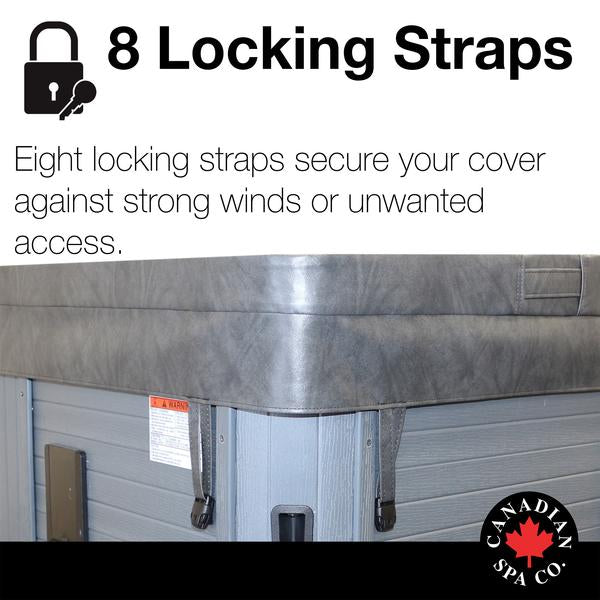Canadian Spa Company_5”/3” Thick Tapered Spa Covers - Square 78” to 92”_8 locking straps_5” deep skirt_Drainage grommets_6 mil vapour barrier_Full steam seal_ Metal channel_Hot Tubs