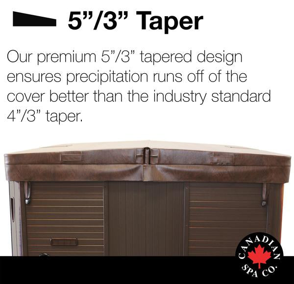 Canadian Spa Company_5”/3” Thick Tapered Spa Covers - Square 78” to 92”_8 locking straps_5” deep skirt_Drainage grommets_6 mil vapour barrier_Full steam seal_ Metal channel_Hot Tubs