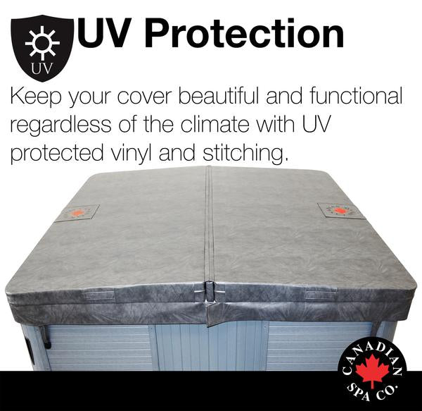 Canadian Spa Company_5”/3” Thick Tapered Spa Covers - Square 78” to 92”_8 locking straps_5” deep skirt_Drainage grommets_6 mil vapour barrier_Full steam seal_ Metal channel_Hot Tubs