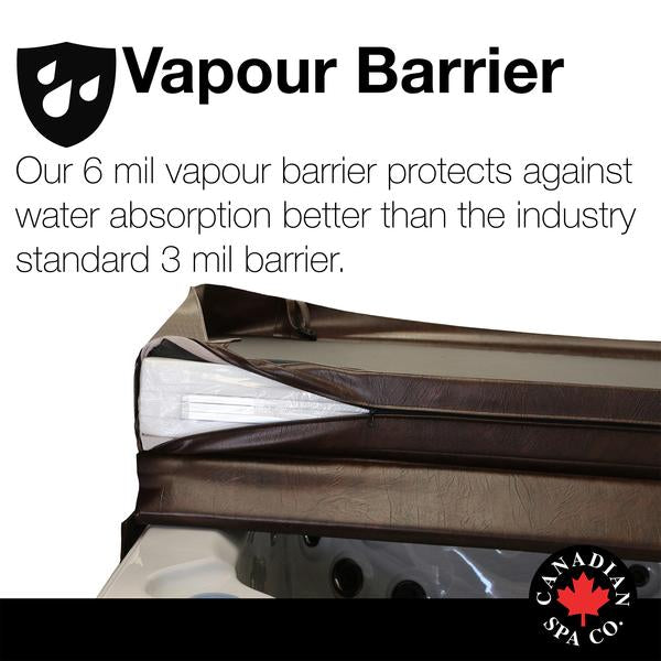 Canadian Spa Company_5”/3” Thick Tapered Spa Covers - Square 78” to 92”_8 locking straps_5” deep skirt_Drainage grommets_6 mil vapour barrier_Full steam seal_ Metal channel_Hot Tubs